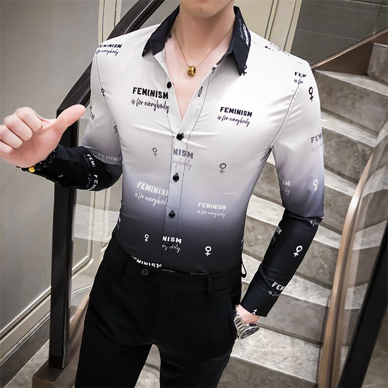 2021春男衬衫英伦男长袖上衣韩版修身印花男花衬衫A068-H550-P55,男装衬衫,星座419（原A233）