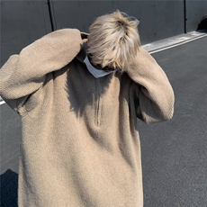 复古小众半拉链连帽毛衣男韩版纯色oversize秋冬针织衫外套-M0029，男装针织衫/毛衣，星座601-2