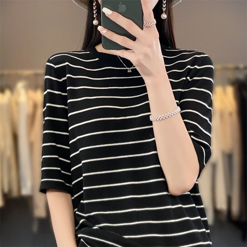 时尚气质条纹长袖毛衣女修身显瘦针织衫,针织衫/毛衣,琳华羊绒