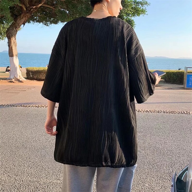 男圆领T恤宽松提花纹短袖T60P32,男装T恤,星座1116-2