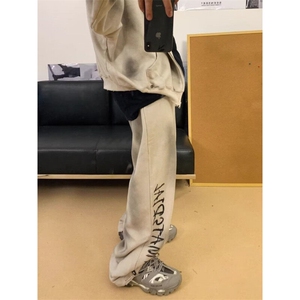 DBK28-P50春秋新款美式运动阔腿卫裤做旧水洗宽松情侣裤-网图现货图片