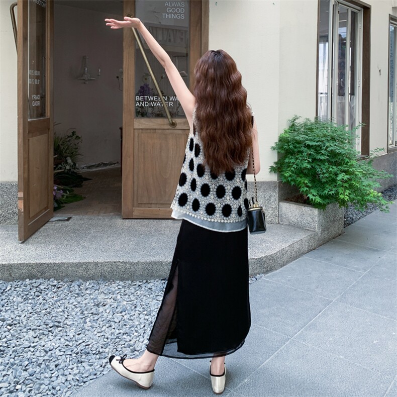 法式轻熟风套装裙女2025夏新款复古气质无袖蕾丝上衣半身裙两件套,女装套装/套裙,2C029