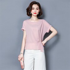 圆领短袖时尚气质百搭优雅韩版2021年夏季衬衫，女装衬衫，超帛
