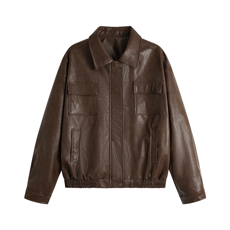 现货现货百搭PU皮夹克美拉德色系情侣皮衣夹克，男装夹克，星座510-1