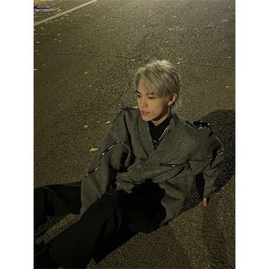 【有货】小众金属不规则拼接开衫外套做旧针织毛衣 MY322 特P75图片