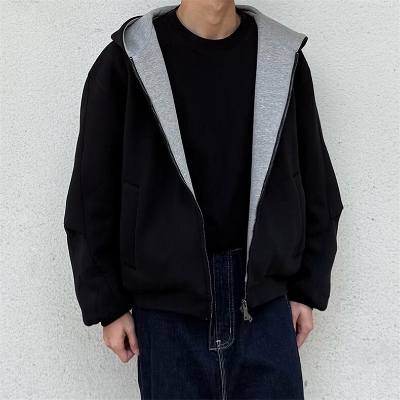 抖音得物高品质秋冬美式高街重磅结构双层双面连帽卫衣外套XS107,女装短外套,电商A486-1