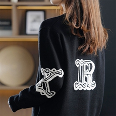 欧美重工M字母提花针织羊毛衫女圆领宽松休闲加厚毛衣保暖内搭，女装针织衫/毛衣，美莎羊绒