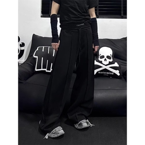 春季新款美式缉明线垂感休闲裤男潮流百搭纯色大码宽松直筒裤长裤图片