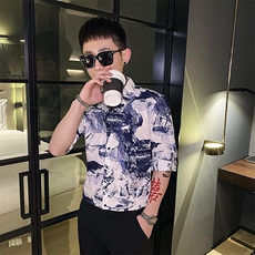 312A-119-P55新款社会小伙中袖衬衫韩版潮流男士五分袖衬衣b，男装T恤，星座312A-5