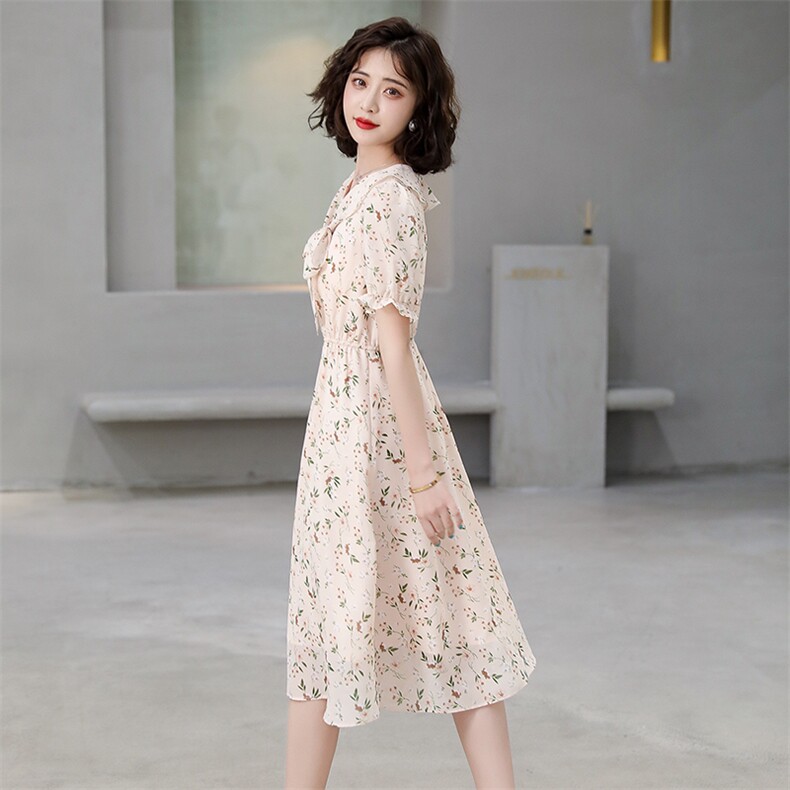 碎花短袖连衣裙女夏季2026年新款法式气质雪纺显瘦妈妈高级感裙子,女装连衣裙,韩蔻秀