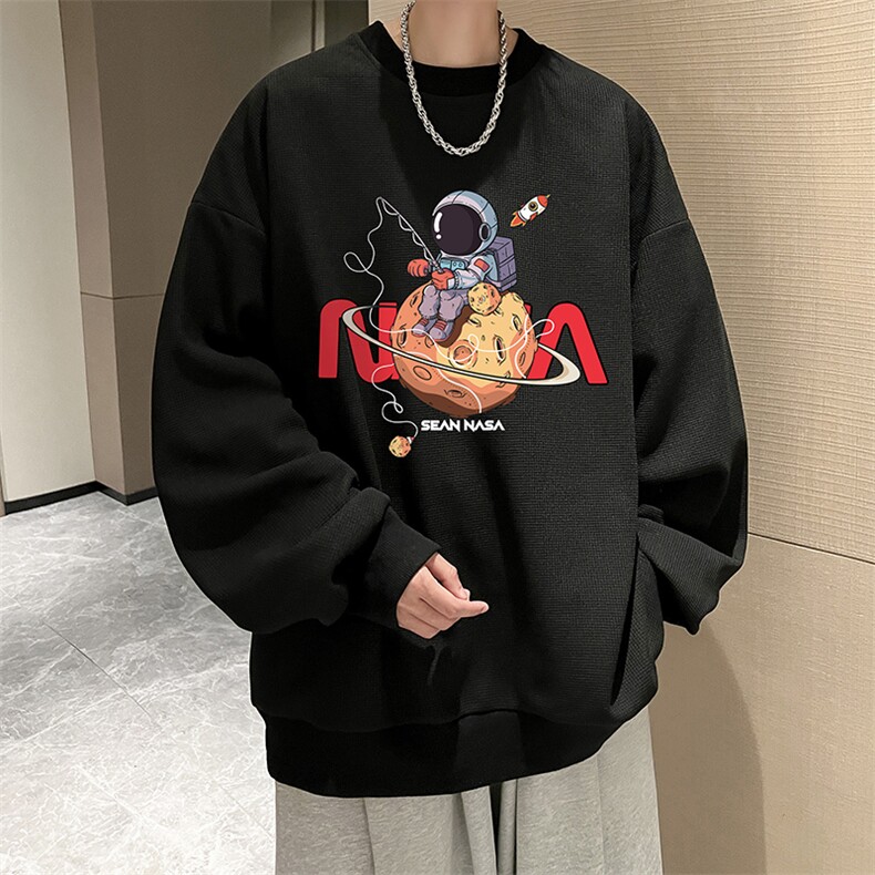 华夫格卫衣圆领卫衣男大码长袖t恤男外套HW76287-P30加绒款-P40,男装卫衣,电商A040