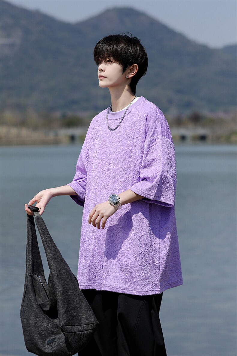 8XL-M特大码短T恤泡泡袖肌理感冰丝短袖衬衫上衣五分袖DX322P25,男装T恤,电商D206-1