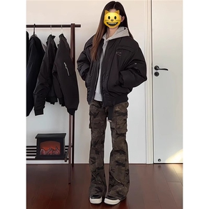 1506A/GZY3970/P54工装裤男女修身直筒显高马蹄长裤图片