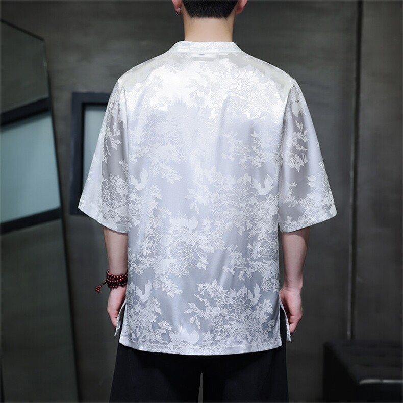 新款夏季潮风宽松大码盘扣提花短袖ST052-P58,男装T恤,电商A011（原4039）
