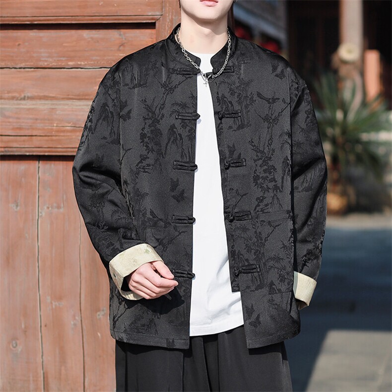 风男士春装新款2025长袖开衫提花小鸟衬衫A021-KS513-P85控108,男装衬衫,电商A021