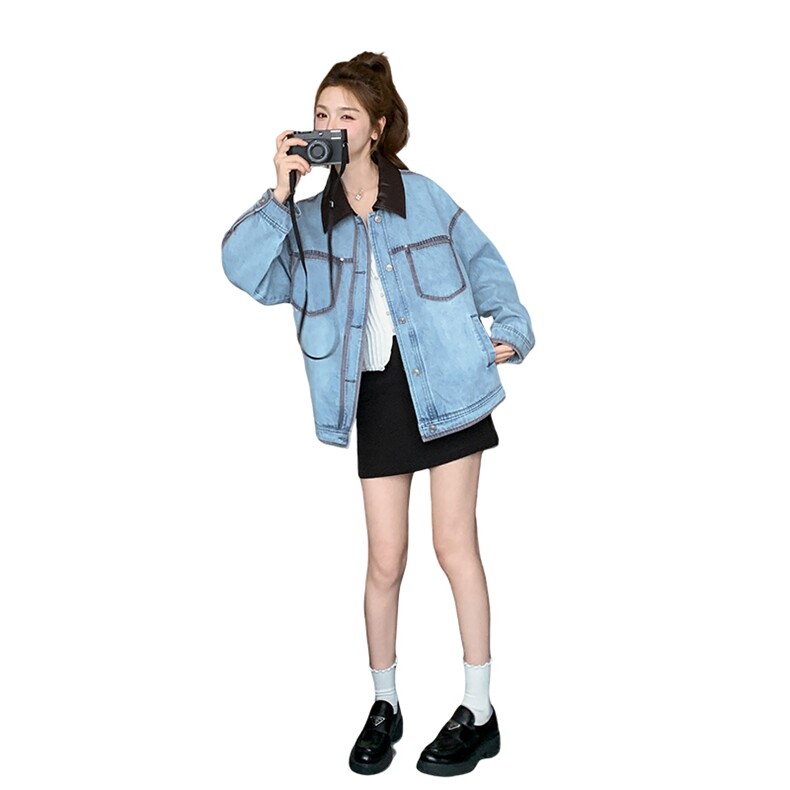 25春夏【新品】韩版拼色休闲牛仔短外套S020-P165-K218,女装短外套,2C305