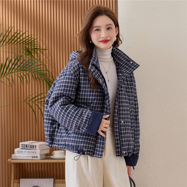 复古格子羽绒棉服女2025冬季新款短款保暖棉衣巨好看的夹棉厚外套图片