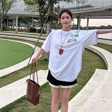 万针全刺绣解构设计260克重磅双纱纯棉高品质美式高街短袖T恤特39，男装T恤，电商A486-1