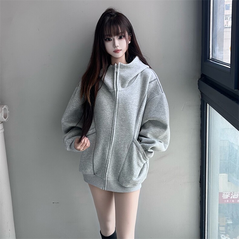 抖音得物高品质秋冬美式高街重磅结构辑明线纹理连帽卫衣外套W111,男装卫衣,电商A486