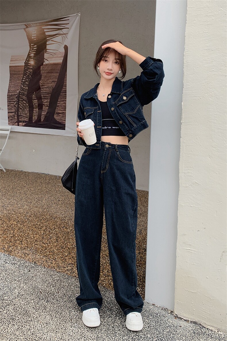 又a又酷飒穿搭港风高级感牛仔套装女春2025超火阔腿裤ootd两件套,女装套装/套裙,浙宝305