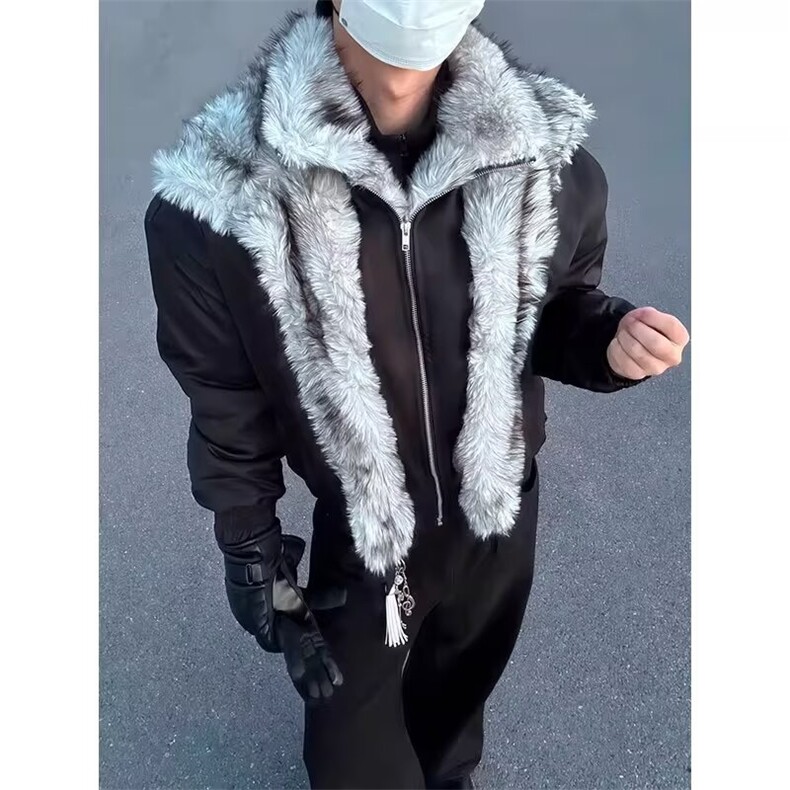 现货美式宽松假两件狼王座山雕短款宽松棉服MY8225/P115,男装棉衣,星座205-3