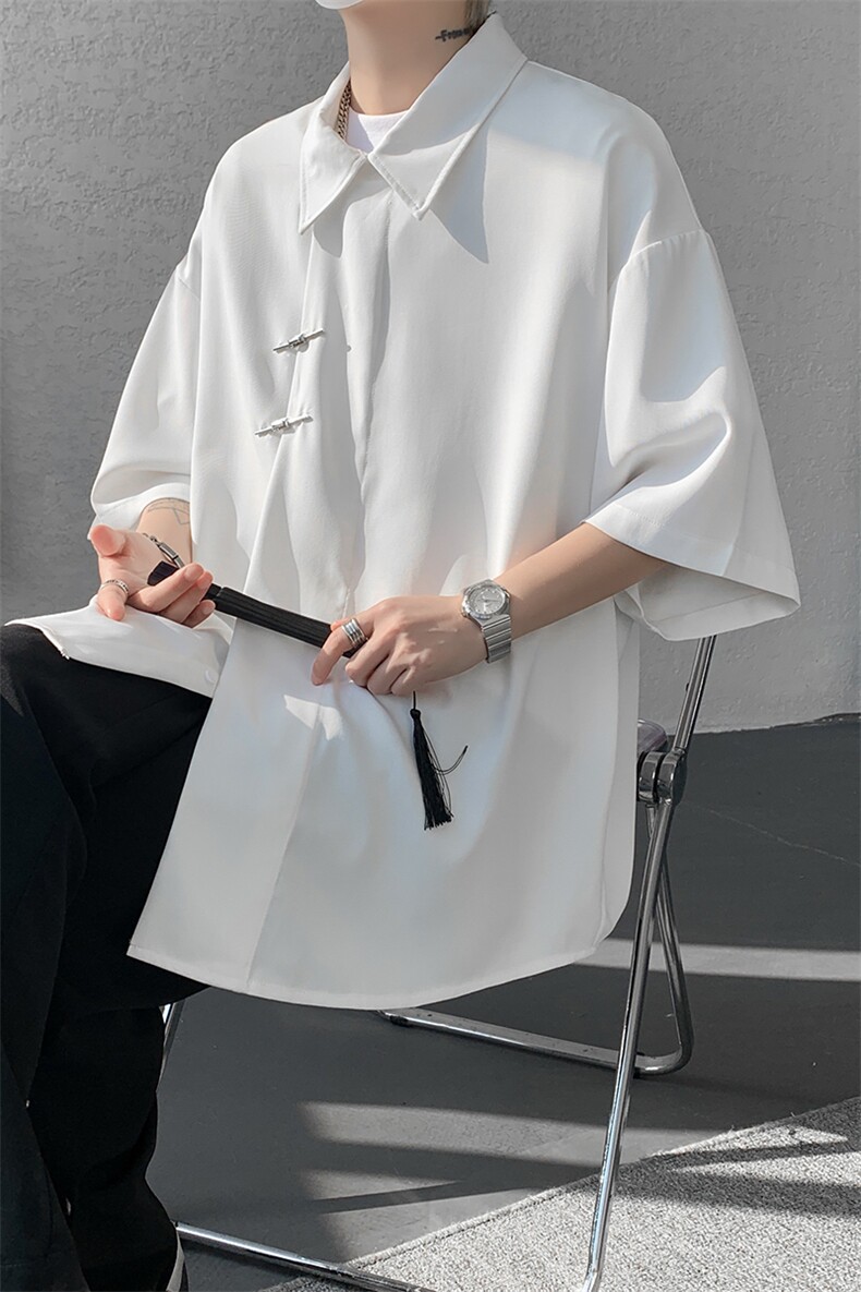 新中式风冰丝短袖衬衫M-8XL大码斜门襟飞机扣唐装衬衣DC5006P55,男装T恤,电商B238