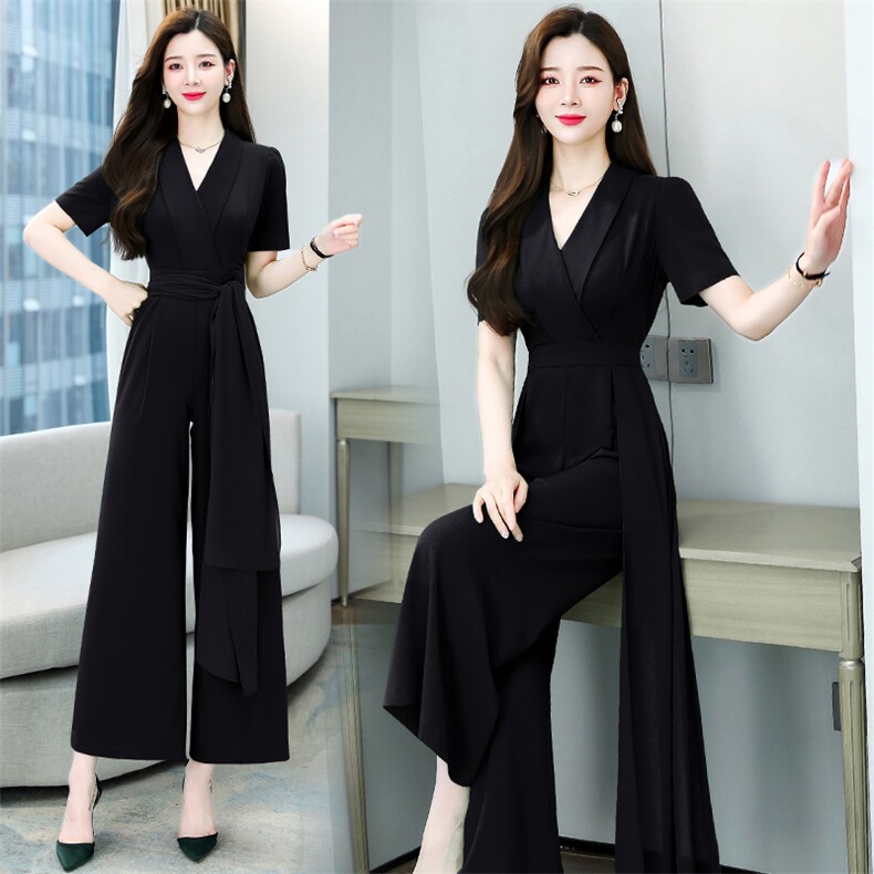 职业连体裤女2024夏季新款时尚高端名媛气质女神范收腰显瘦阔腿裤,女装连体裤,火爆靓佳人