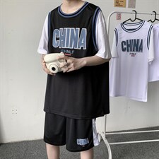 篮球运动套装男夏季薄款男生宽松健身假两件情侣篮球服TZ219-p36图片