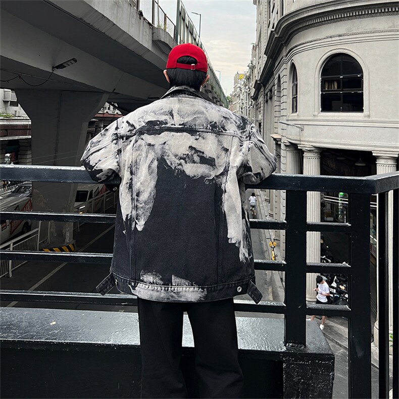 现货美式牛仔外套男春扎染高街双排扣夹克118,男装工装外套,星座301D-2(原星座1004-1）