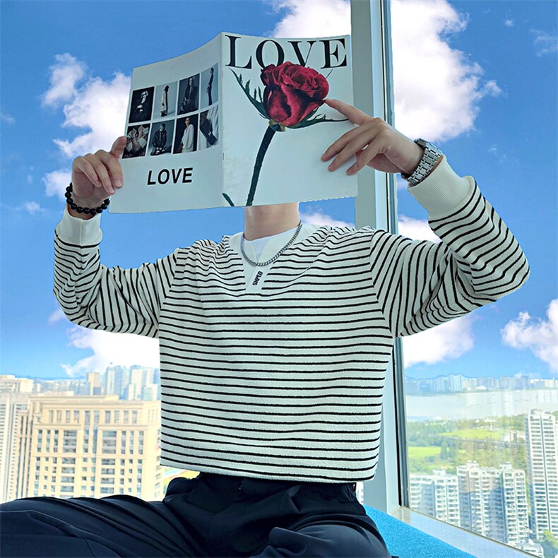 AW212/P78控108秋季社会小伙假两件拼接撞色设计感打底卫衣男黑首,男装T恤,星座305B-1