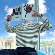AW212/P78控108秋季社会小伙假两件拼接撞色设计感打底卫衣男黑首，男装T恤，星座305B-1