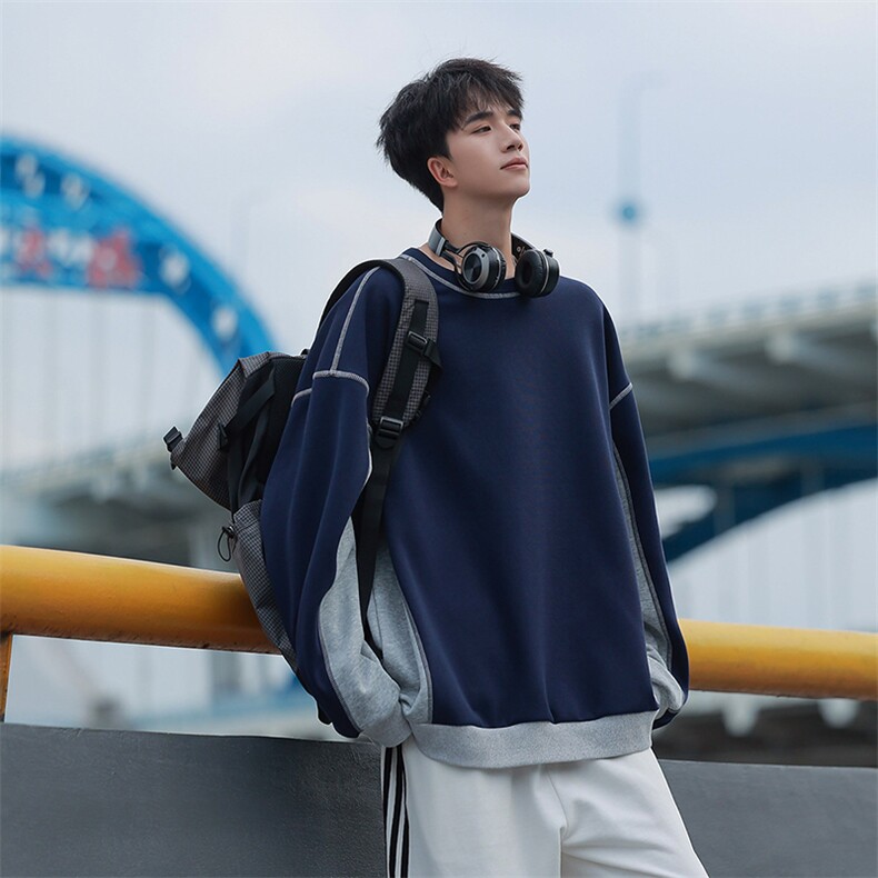 秋季现货套头宽松卫衣男圆领长袖打底衫DSA157B-W6486-特P38，男装T恤，电商A157B