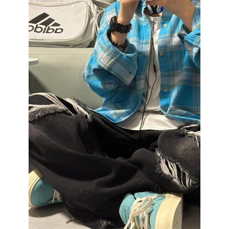 SC268LL-特P38cleanfit格子刺绣衬衫男设计感小众情侣装衬衣,男装衬衫,星座1007（原301D）
