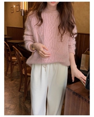 时尚百搭女士纯毛加厚扭花圆领羊毛衫温暖舒适显瘦款，女装羊毛衫，梵泰羊绒