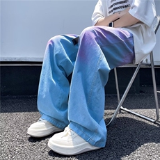 渐变彩虹牛仔裤男女韩版潮流帅气2024夏季新款ins长裤RK1871-P55，男装牛仔裤，星座412-2