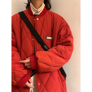 W8206 特P85 控138 菱形格压棉棒球服宽松加厚外套棉服棉衣情侣图片
