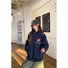 春季美式复古赛车风刺绣夹克男女可拆卸连帽外套机车服WLE311-P72，男装夹克，星座1008