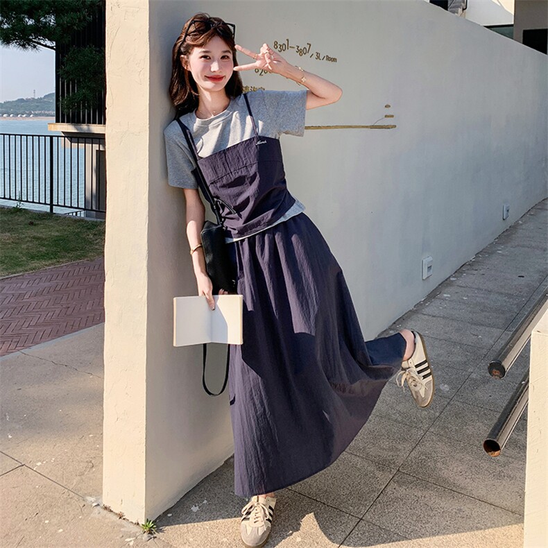 慵懒显瘦假两件T半身裙1D066-5080款-P155-K235,女装套装/套裙,1D066-1