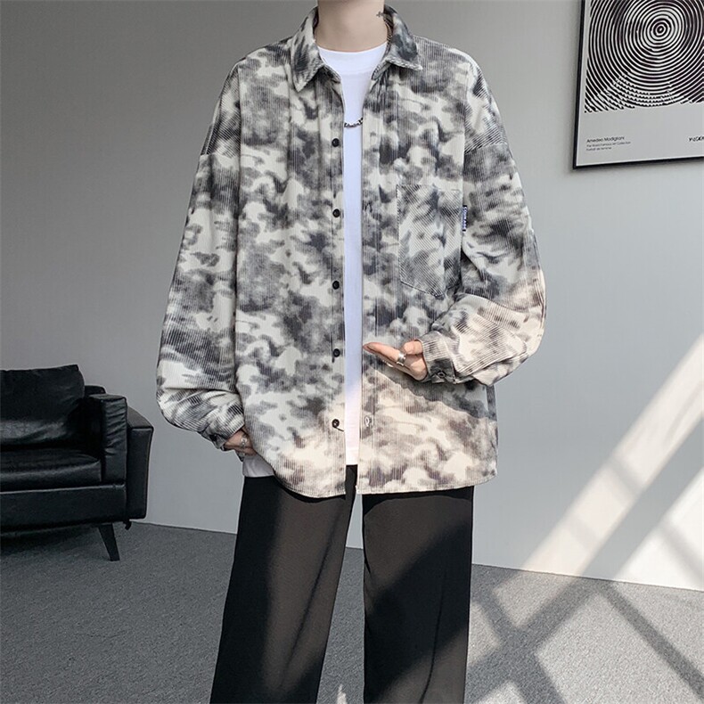 衬衫男秋季新款港风宽松大码灯芯绒扎染长袖衬衫CS8108-P42，男装衬衫，星座214-3