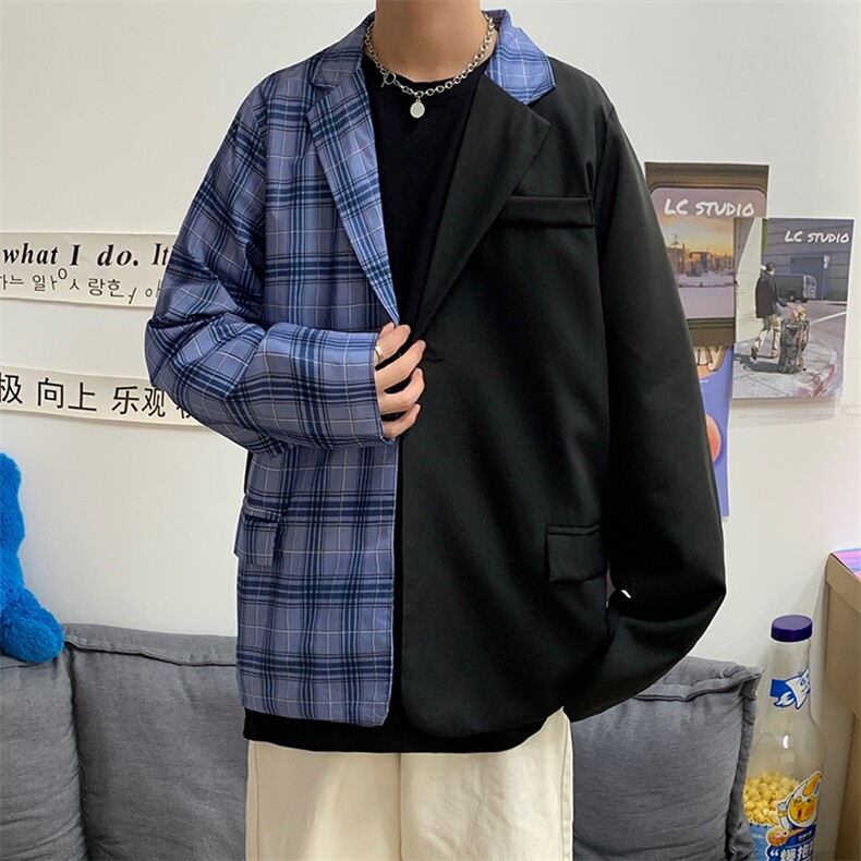 秋季新品街头拼接格纹撞色夹克男潮ins休闲痞帅外套潮W1417-P50,男装夹克,星座512-2