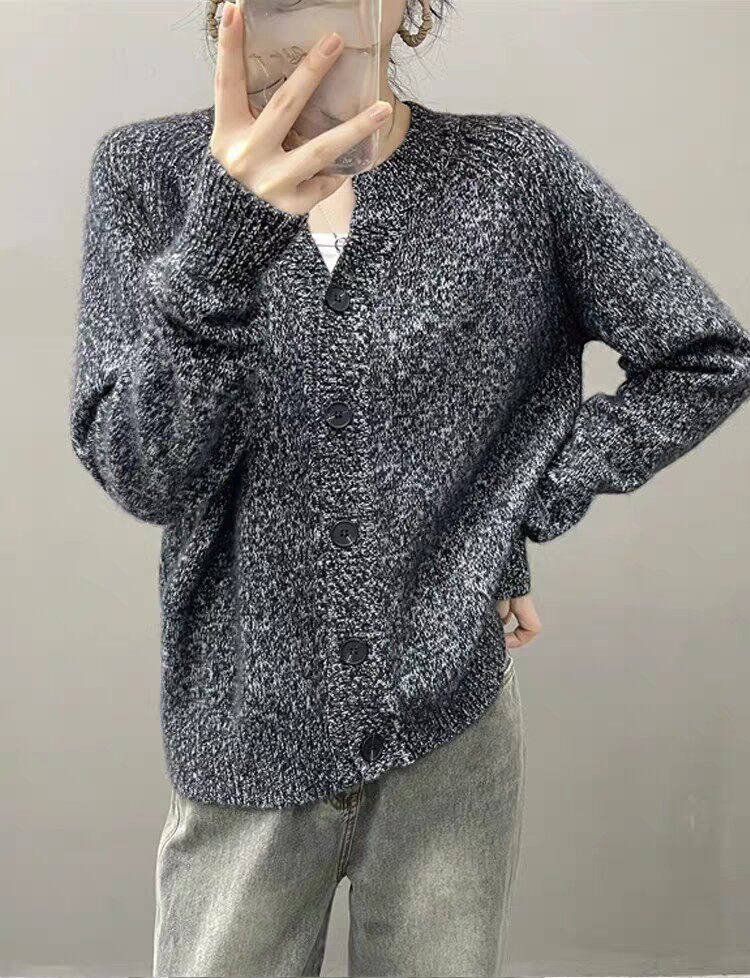 2025年春季长袖圆领单排扣时尚气质简约百搭针织衫，女装针织衫/毛衣，昂家羊绒