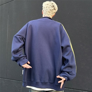 美式复古拉链条纹开衫外套男女秋季运动宽松情侣夹克-Y8055图片