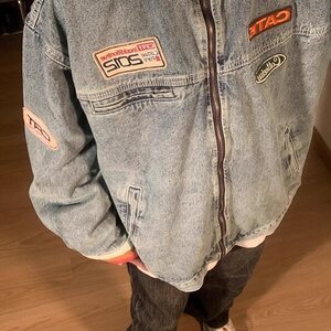 复古撞色拼接立领牛仔夹克高街嘻哈牛仔衣外套男帅气衣服JK22