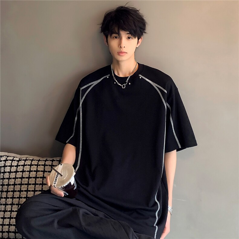 男夏季潮牌解构拼接短袖T恤上衣男款百搭简约T802-P38，男装T恤，电商C307