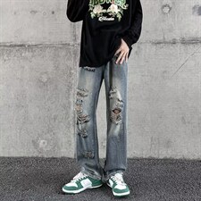 牛仔裤男秋季潮大码休闲裤子高街慵懒男N1331P42，男装牛仔裤，星座1116-2