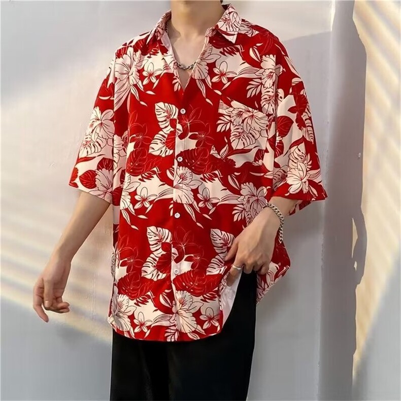 港风vintage花衬衫男女复古夏威夷痞帅宽松情侣短袖衬衣潮牌外套,男装衬衫,电商B212（原钱塘6029）