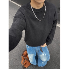 YK86032-P35腈纶45%锦纶24.3%聚酯纤维30.7%圆领纯色毛衣男秋冬，男装针织衫/毛衣，电商A086-1