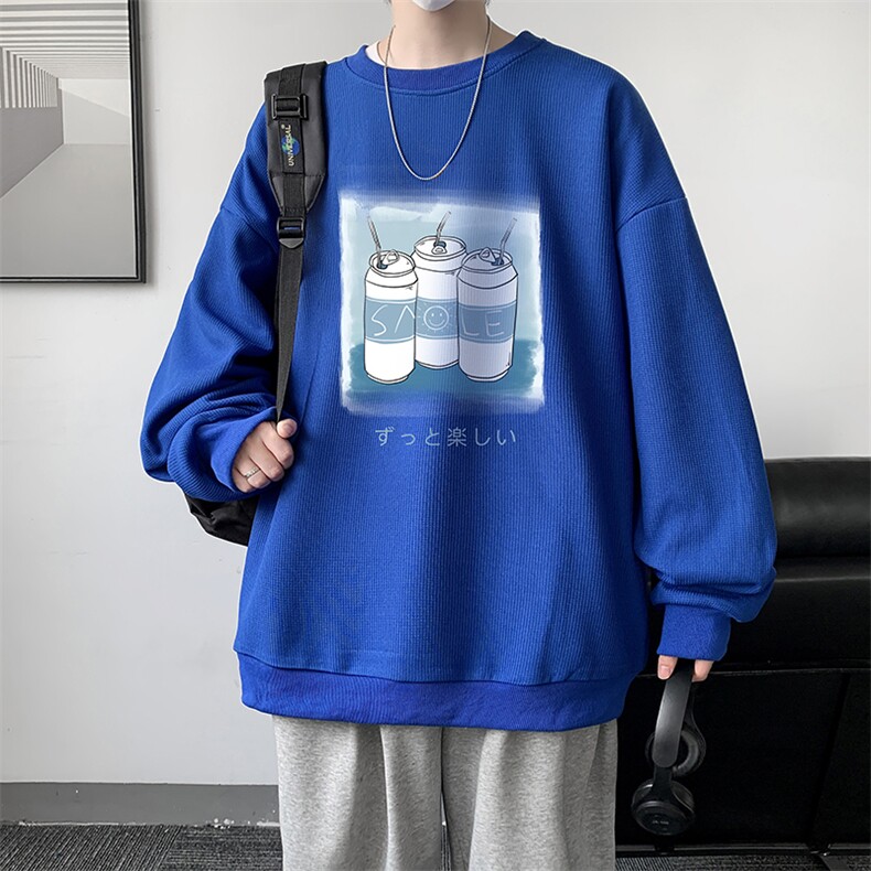 华夫格卫衣圆领卫衣男大码长袖t恤男外套HW76148-P30加绒款-P40,男装卫衣,电商A040