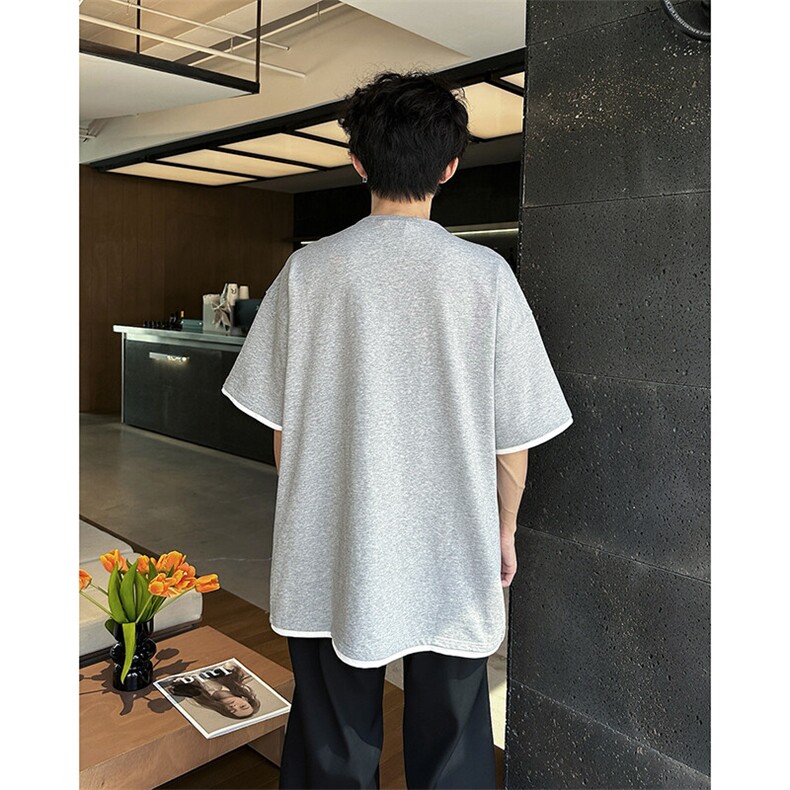 美式亨利领短袖t恤男士夏季潮牌宽松半袖cleanfit上衣T70677-p38,男装T恤,星座1008