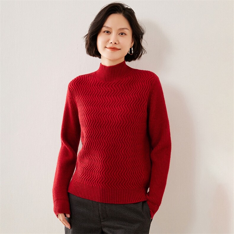 秋冬季新款舒适显瘦时尚百搭重磅七针加厚水波纹35%羊绒衫,女装羊绒衫,伊绒腾羊绒